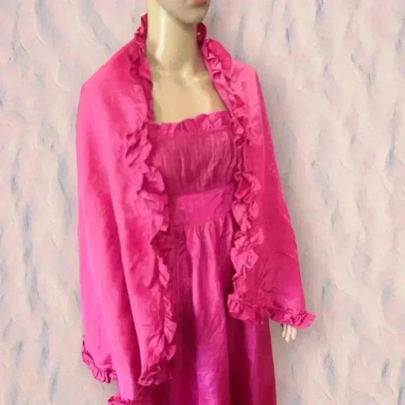Vintage pink 80’s taffeta maxi dress matching shawl smocked top-Sm - Picture 7 of 14